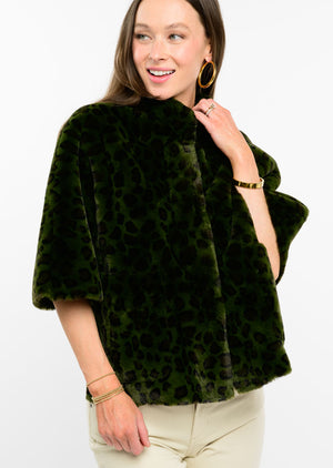 LEOPARD FAUX CAPELET JACKET