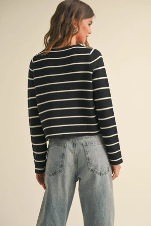 STRIPED TIED FRONT CARDIGAN