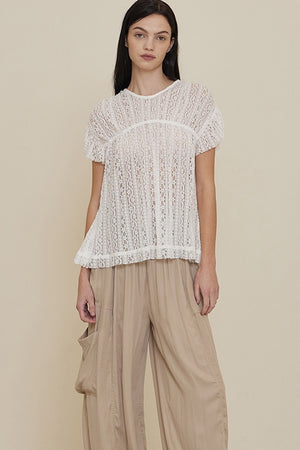 STRETCH LACE RUFLE BLOUSE
