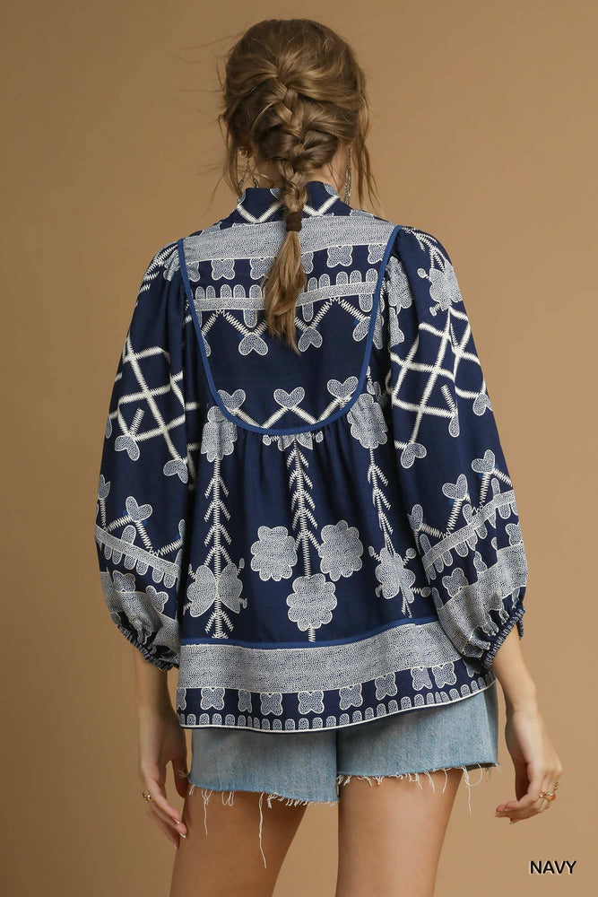 TRIBAL PRINT V NECK TOP