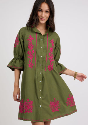 EMBROIDERED FIT & FLARE DRESS (XS-XL)