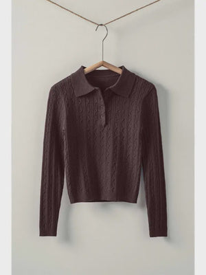 CLASSIC CABLE KNIT POLO SWEATER