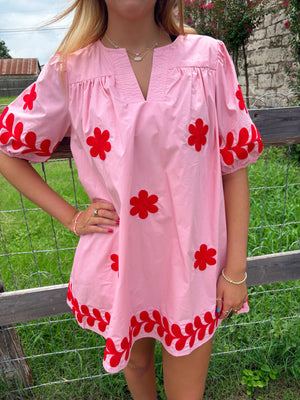 FLOWER EMB MINI DRESS