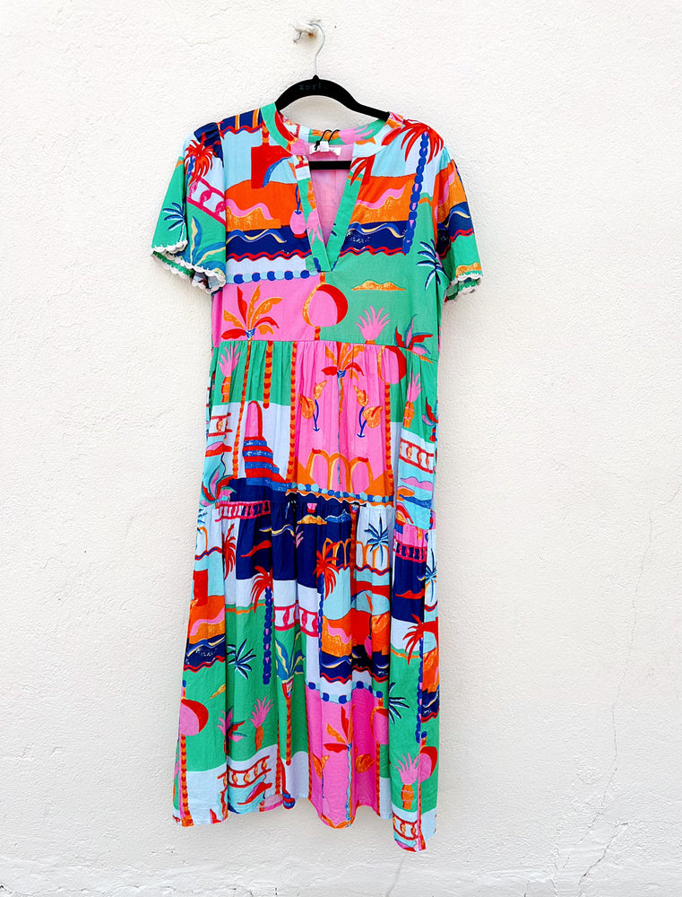 SHORT SLEEVE COLOR PRINT DRESS