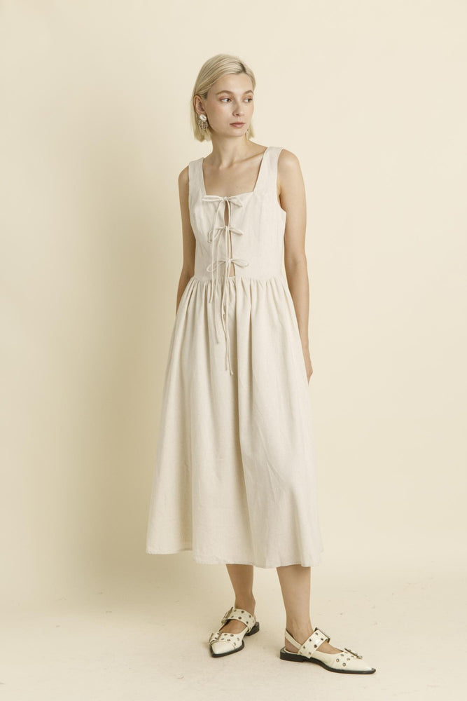 LINEN MIDI DRESS WITH TIES