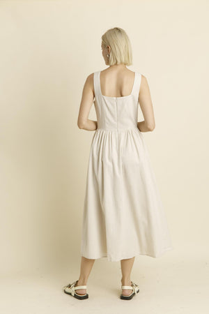 LINEN MIDI DRESS WITH TIES