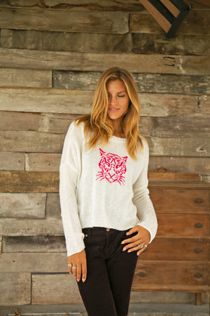 TIGER FACE CROPPED CREW SWEATER