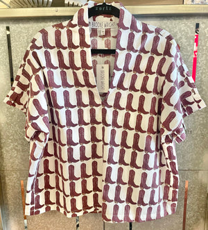BROOKE WRIGHT DESIGNS KIMONO PLEAT TOP MAROON COWBOY BOOTS