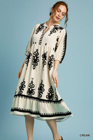 DESERT BLOOM EMBROIDERED MIDI DRESS