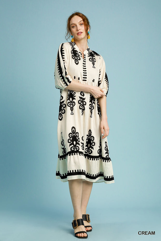 DESERT BLOOM EMBROIDERED MIDI DRESS