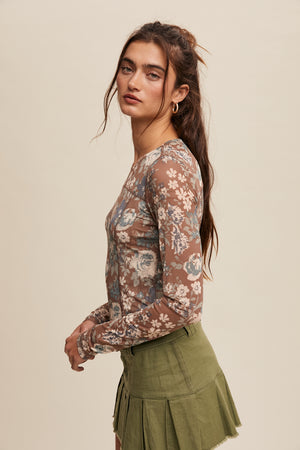 FLORAL PRINT MESH TOP