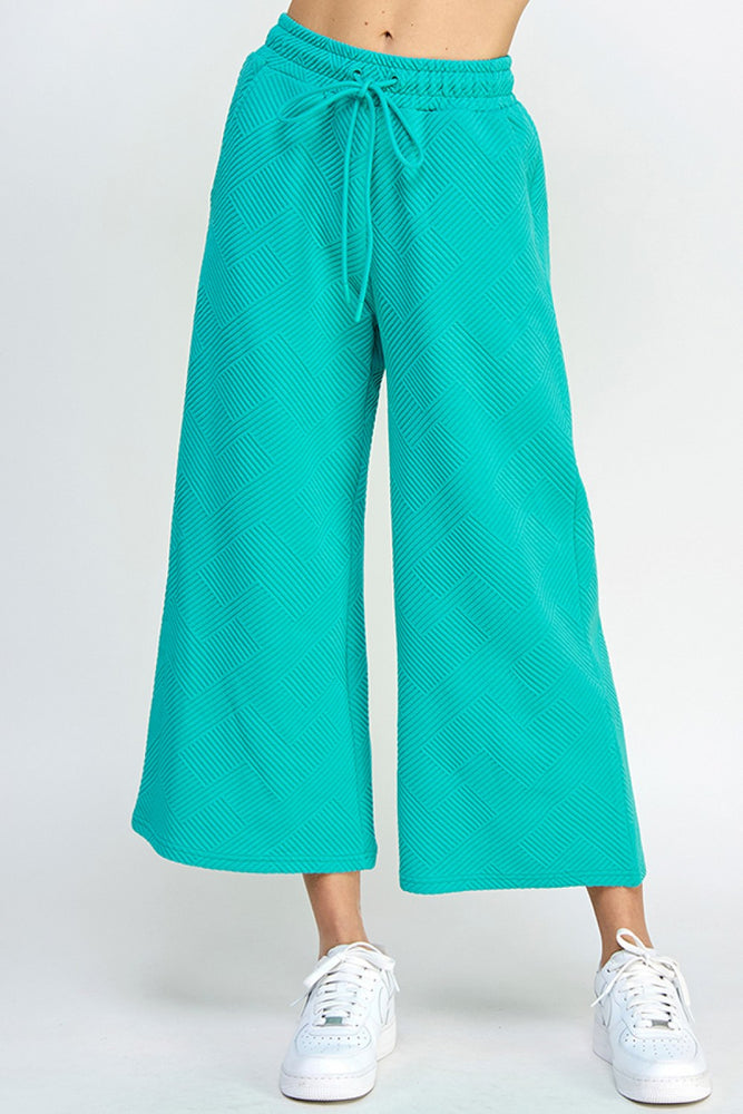 TEXTURED CROPPED WIDE LEG  PANTS P7123