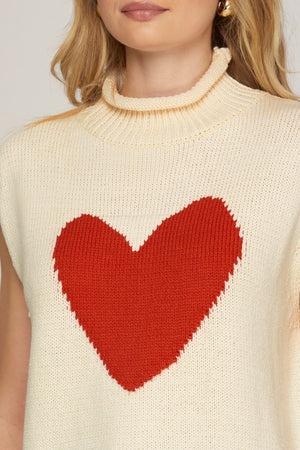 DROP SHOULDER SLVLS HEART SWEATER