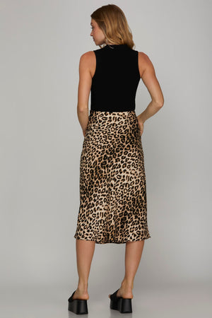 SATIN LEOPARD MIDI SKIRT