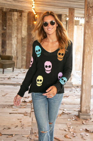 MULTIPLE SKULLS V COTTON SWEATER