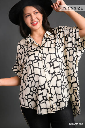 PRINTED COLLARED BUTTON DOWN TOP