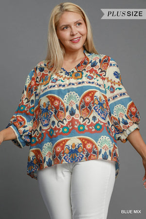 SPLIT NECK PRINTED TOP