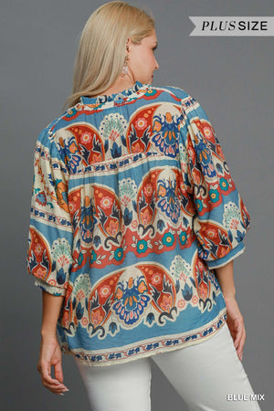 SPLIT NECK PRINTED TOP