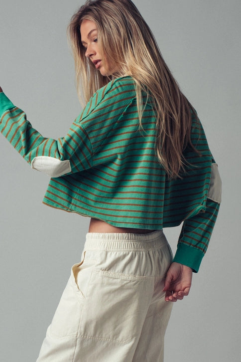 PLAYFUL CROPPED COTTON STRIPE TOP UDT0808PT