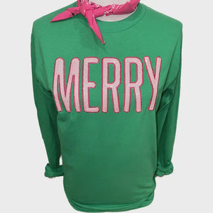 PINK SEQUIN MERRY SWEATSHIRT