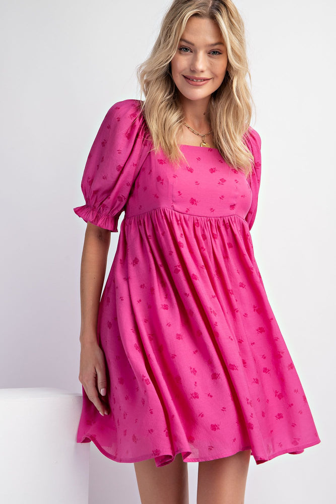 PUFF SLEEVE ROSE PATTERNED DRESS