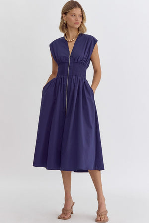 SMOCKED WAIST MIDI DRESS