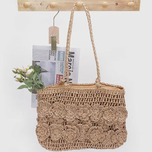 FAUX STRAW MULTI FLOWER TOTE