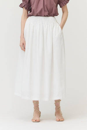 SMOCKED WAIST MIDI SKIRT