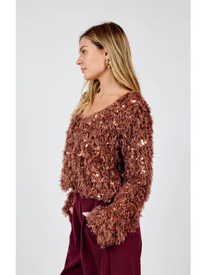 JOELLE FAUX FUR SEQUIN JACKET