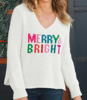 MERRY & BRIGHT V CUNKY SWEATER