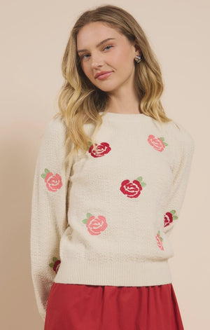 SMELL THE ROSES EMB SWEATER