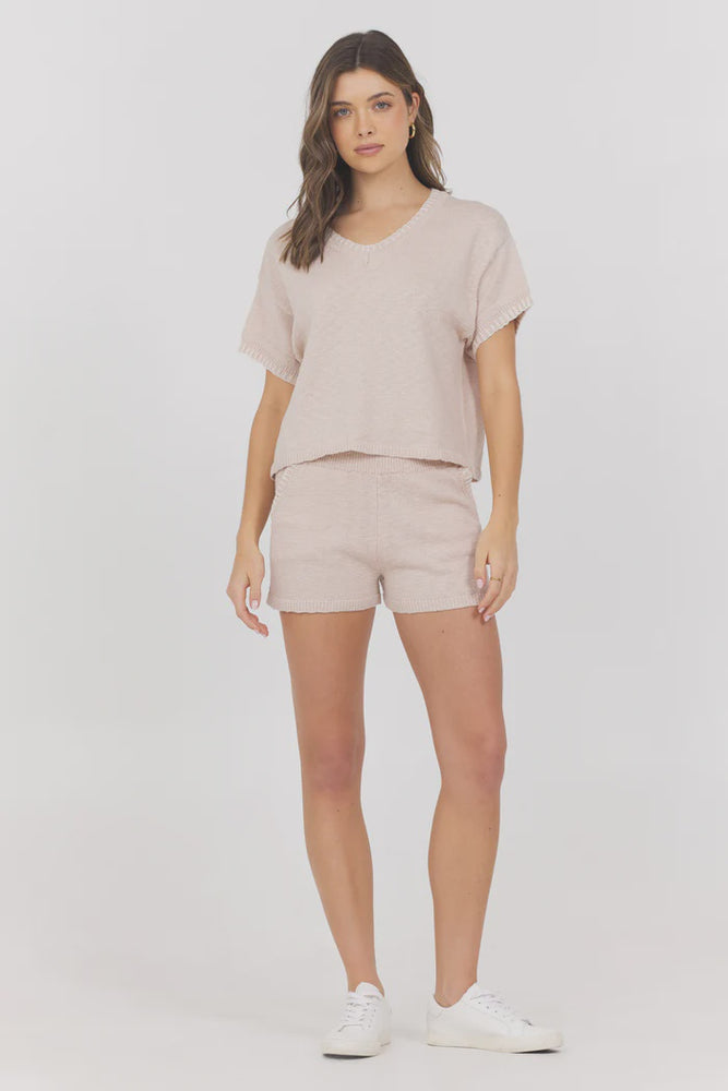 WHIP STITCH SHORT SLEEVE SWEATER TOP
