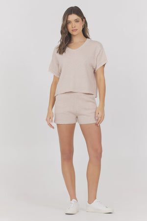 WHIP STITCH SHORT SLEEVE SWEATER TOP