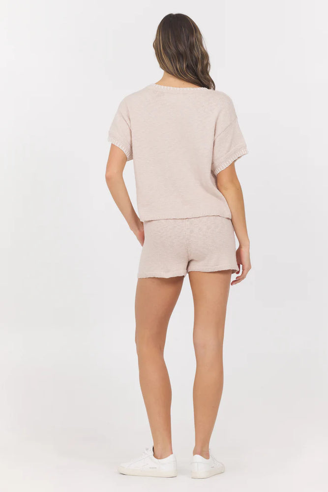 WHIP STITCH SHORT SLEEVE SWEATER TOP