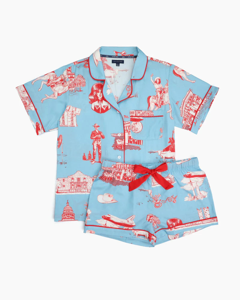 TEXAS TOILE PAJAMA SHORT SET -BLUE RED