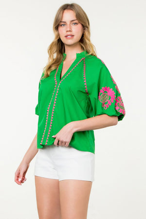 EMB PUFF SLEEVE TOP